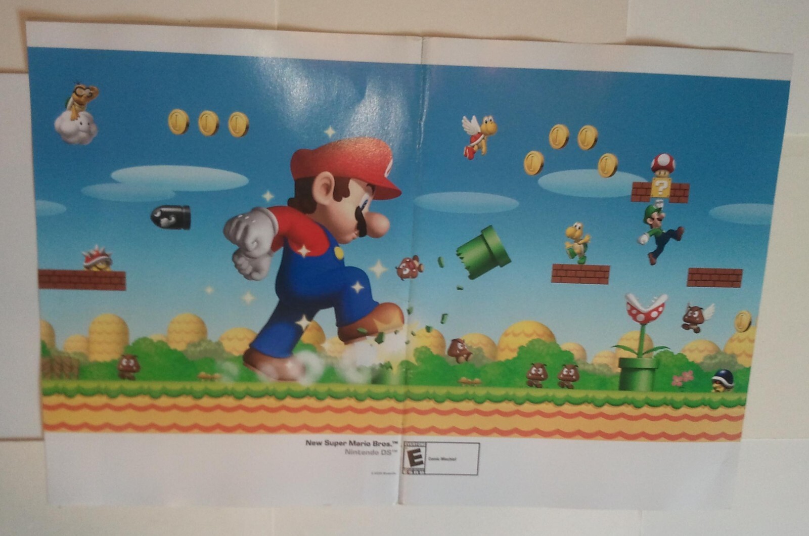 New Super Mario Bros Poster Nintendo DS Luigi w/ Mega Mushroom Mario Goomba