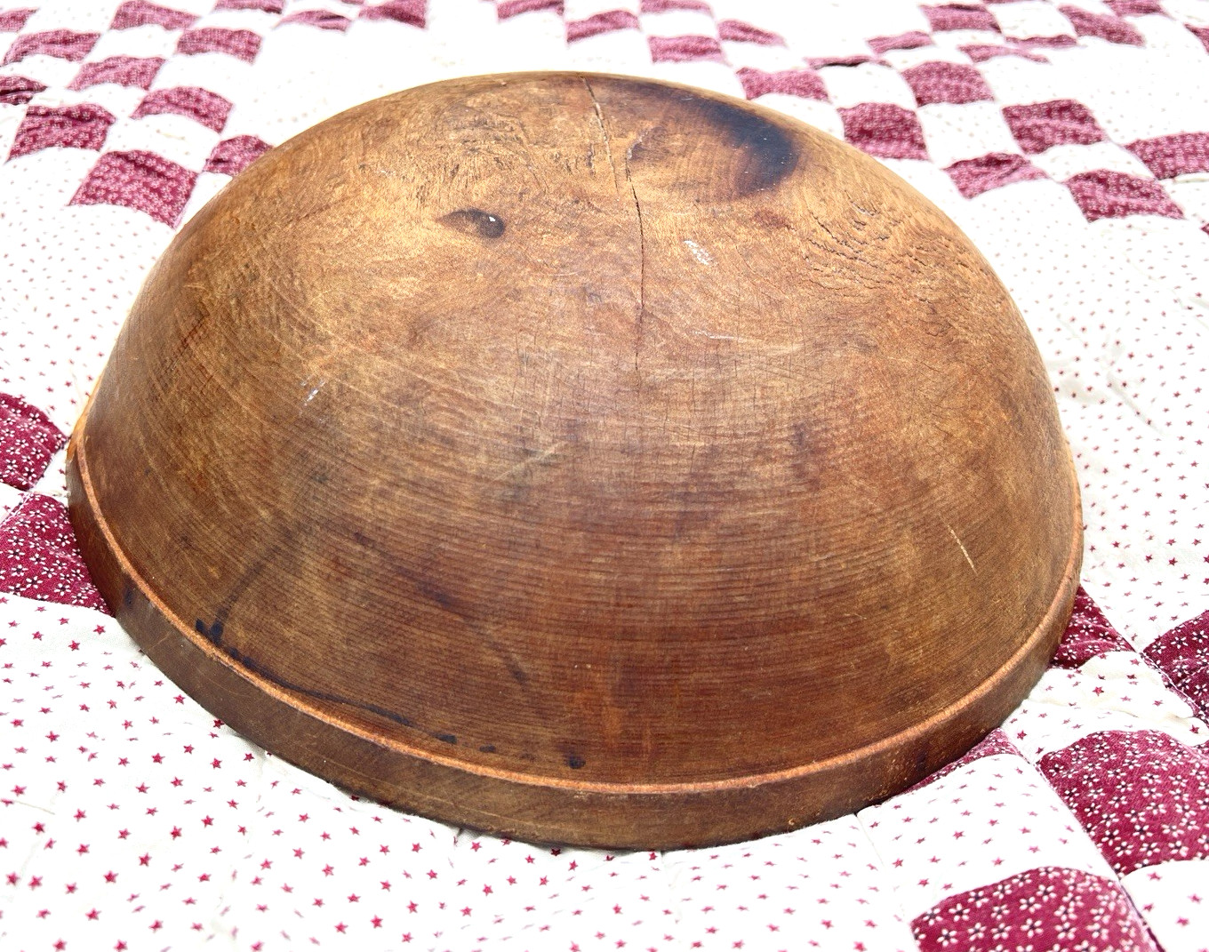 Antique Primitive Wood Dough Bowl 1/2" Lip - 15" Across - 4" Tall