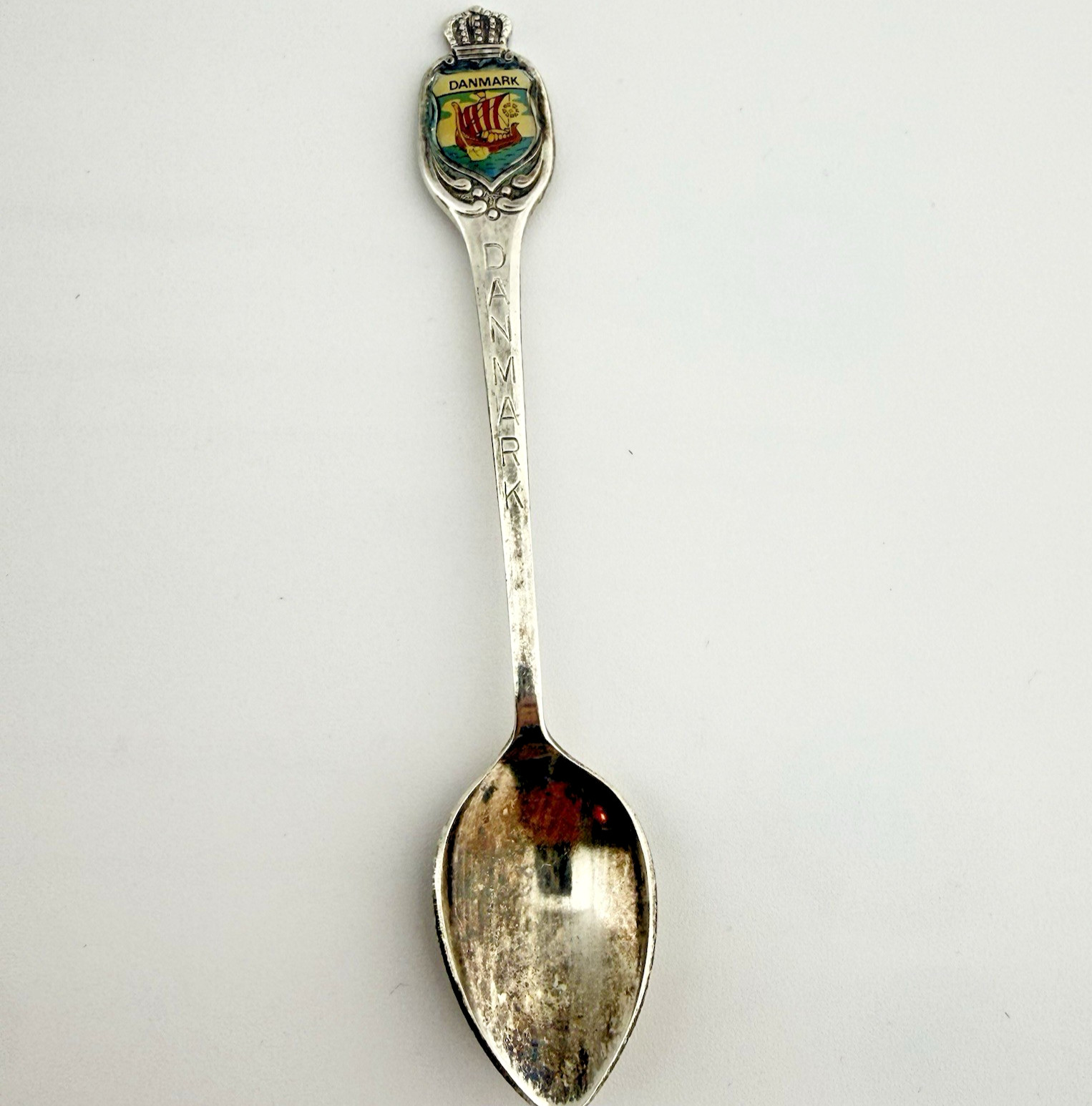 Vintage Danmark Denmark Enamel Crest Souvenir Spoon Silverplated