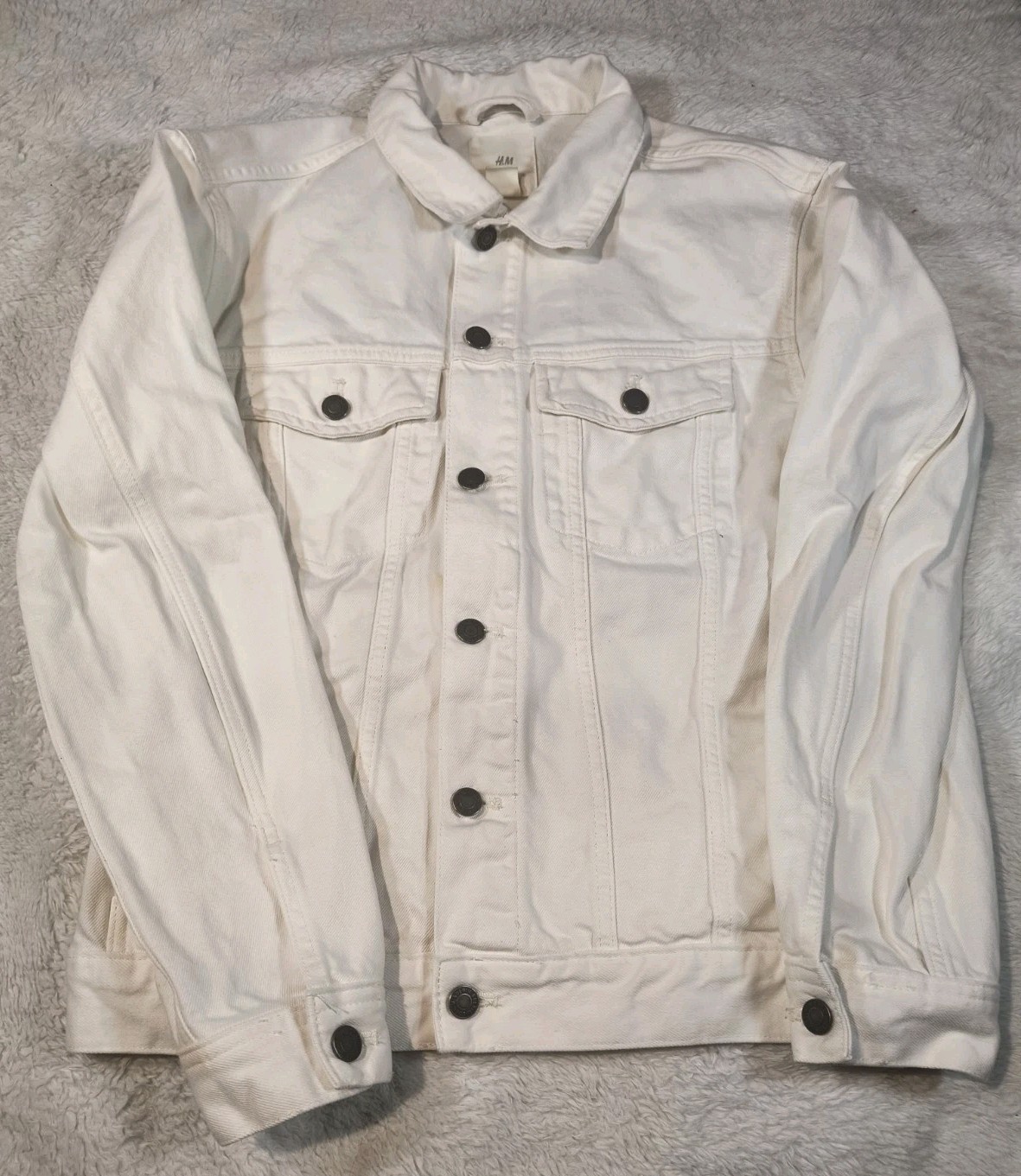 H&M L.O.G.G. Men's White Denim Trucker Jacket Size Small S Cotton Jean Coat