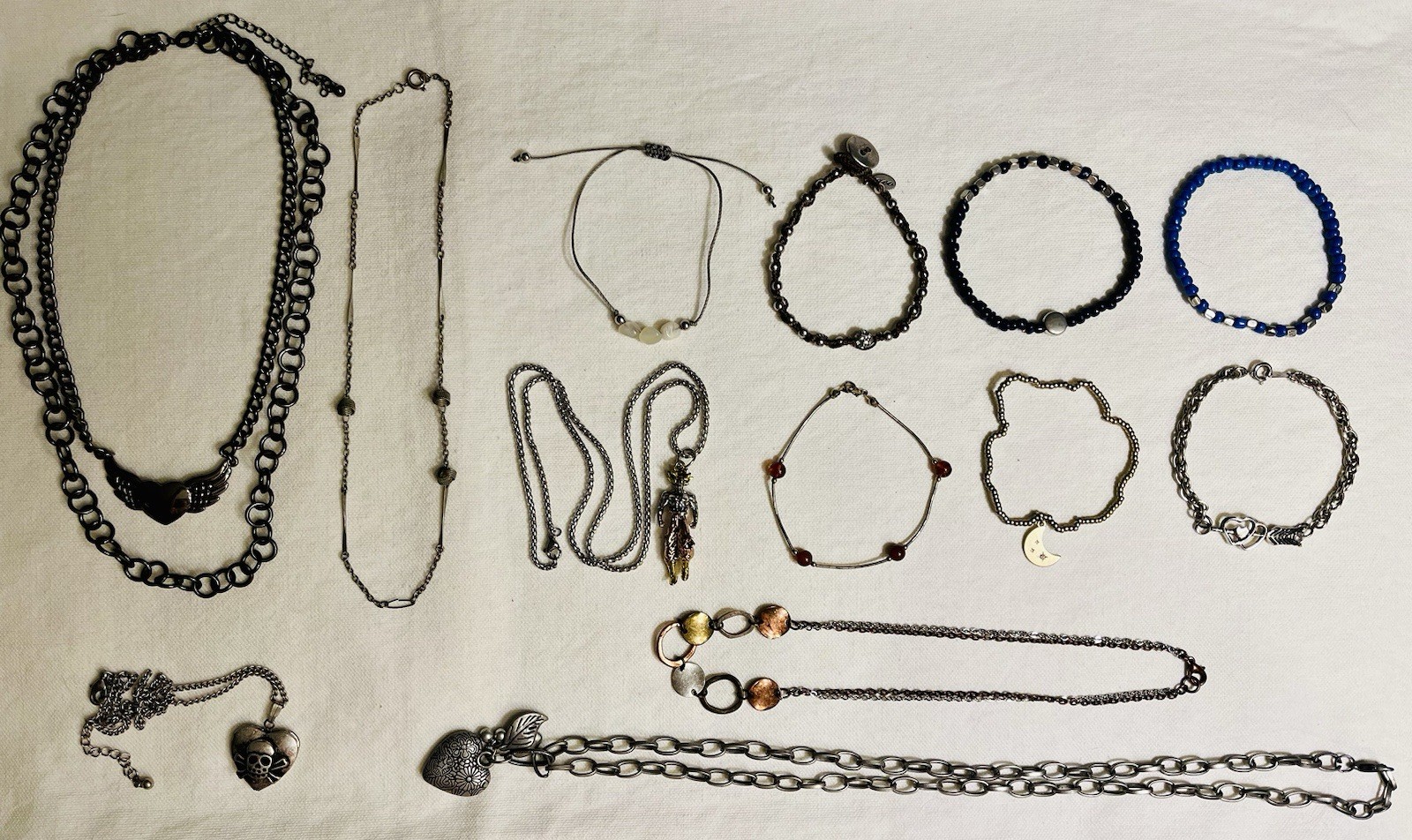 Lot of 13 Pieces Young Adult Teen Jewelry 7 Bracelets 5 Necklaces Mix Variety