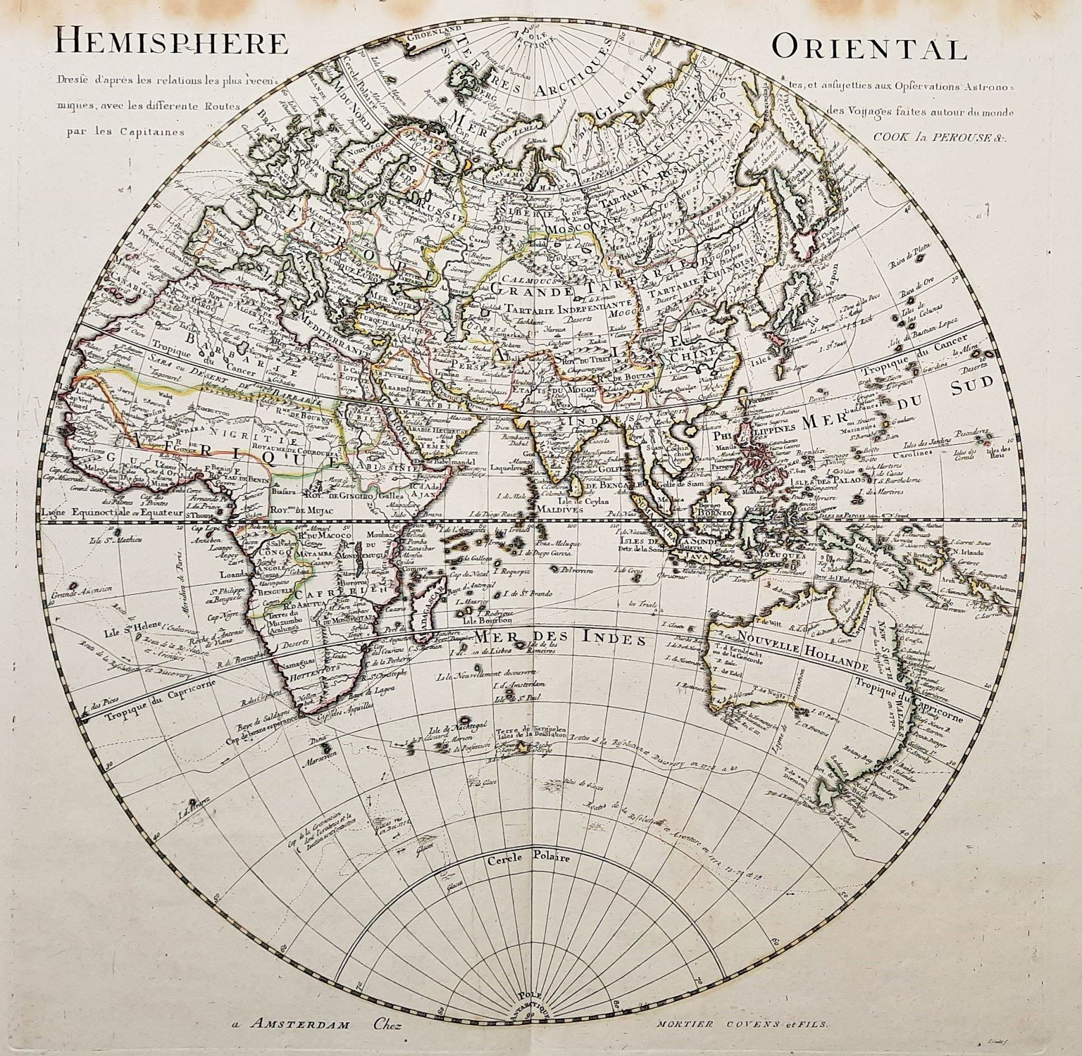 Eastern Hemisphere Asia Australia Africa Europe Map Card Covens Mortier 1780