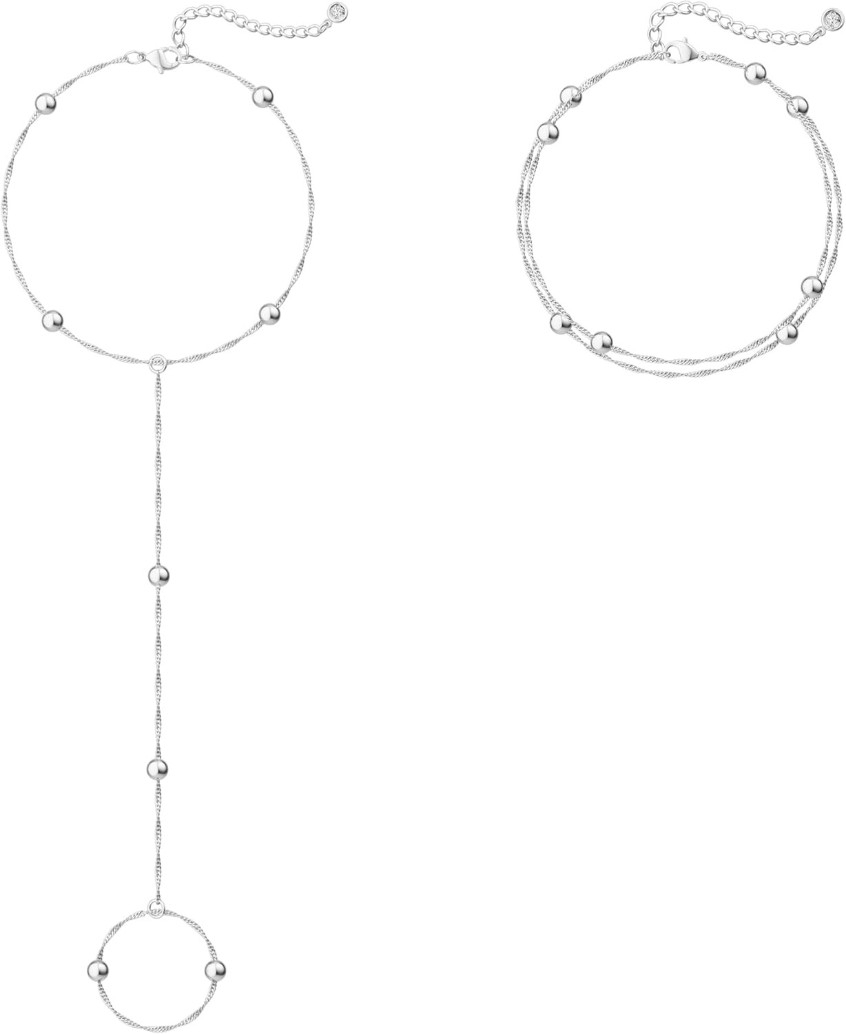 Silver Hand Chain Bracelets for Women Set - Dainty Silver Plated Finger Ring Bra