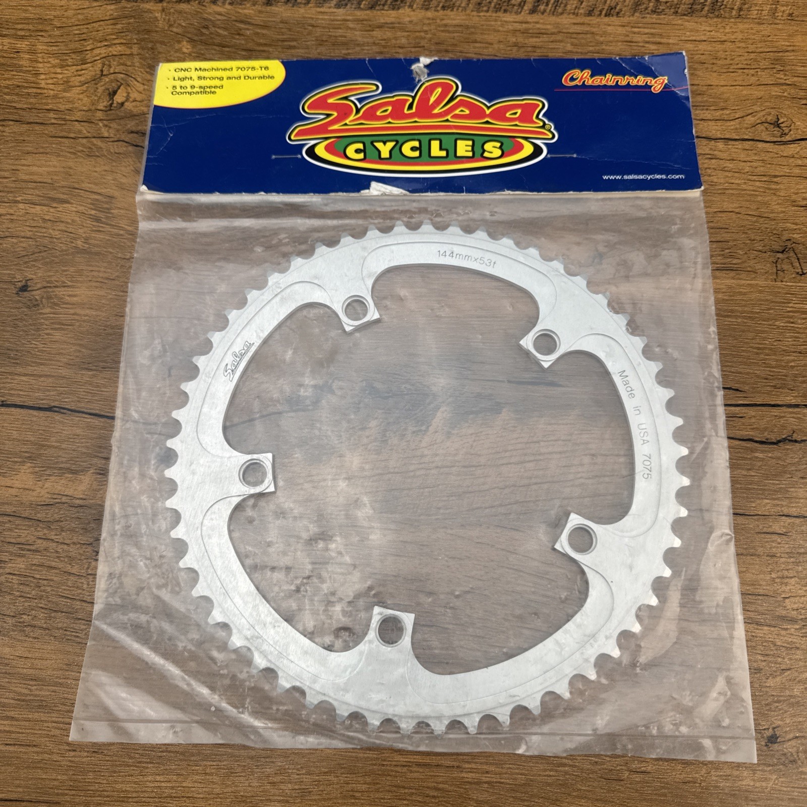 Salsa 53t 144mm BCD Track Fixed Bike 5 Bolt Chainring Silver New Old Stock NOS