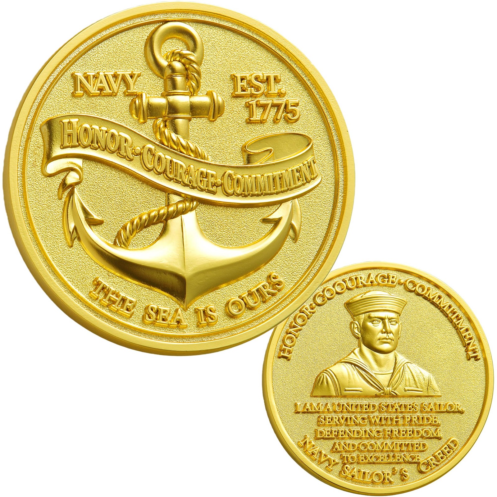 US. Navy Core Values Sailor’s Creed Challenge Coin 1.77 Inch Navy Commemorati...