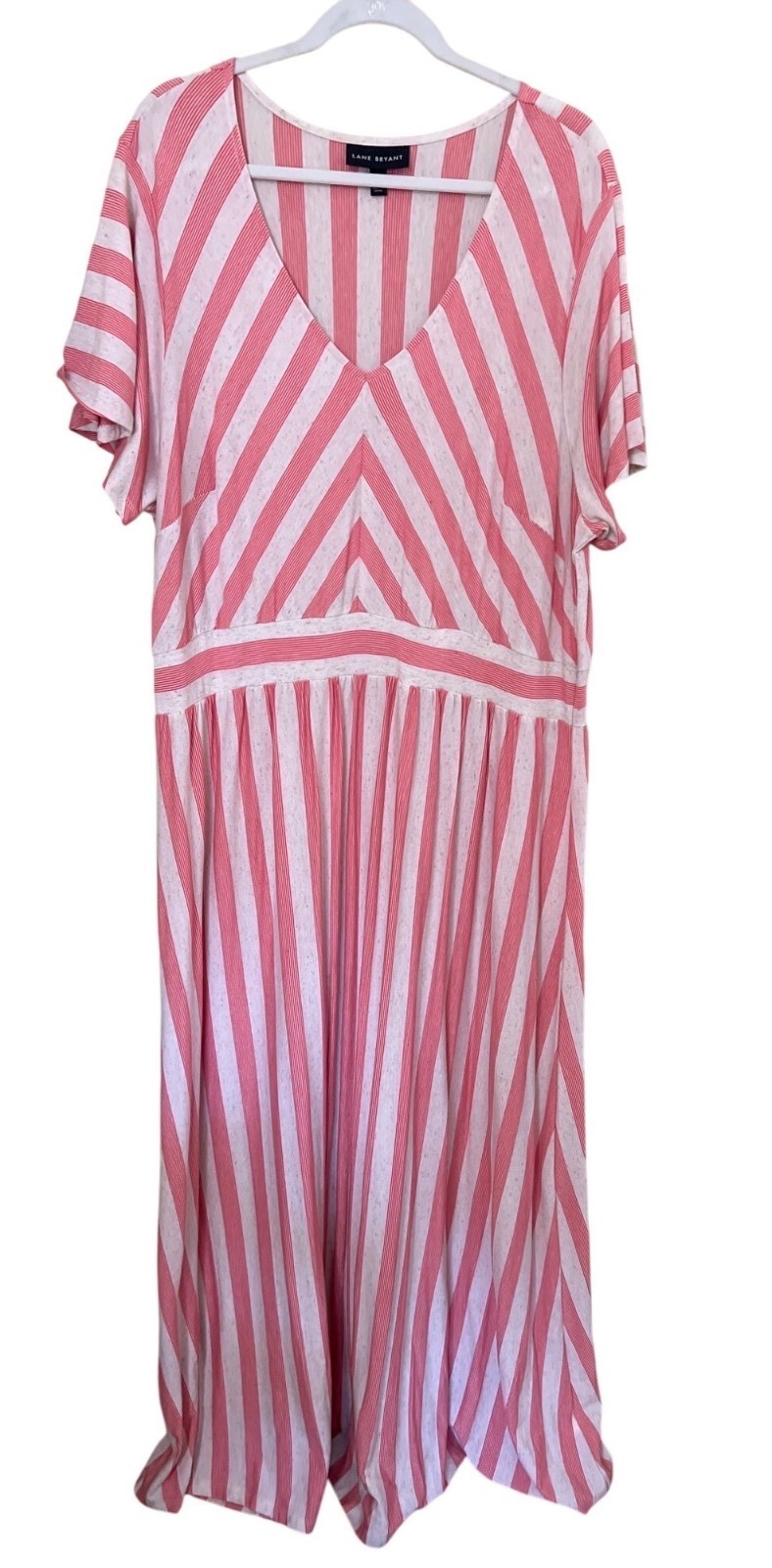 Lane Bryant Dress  22/24 Pink & White Striped Maxi Vaction Beach Resort Coastal