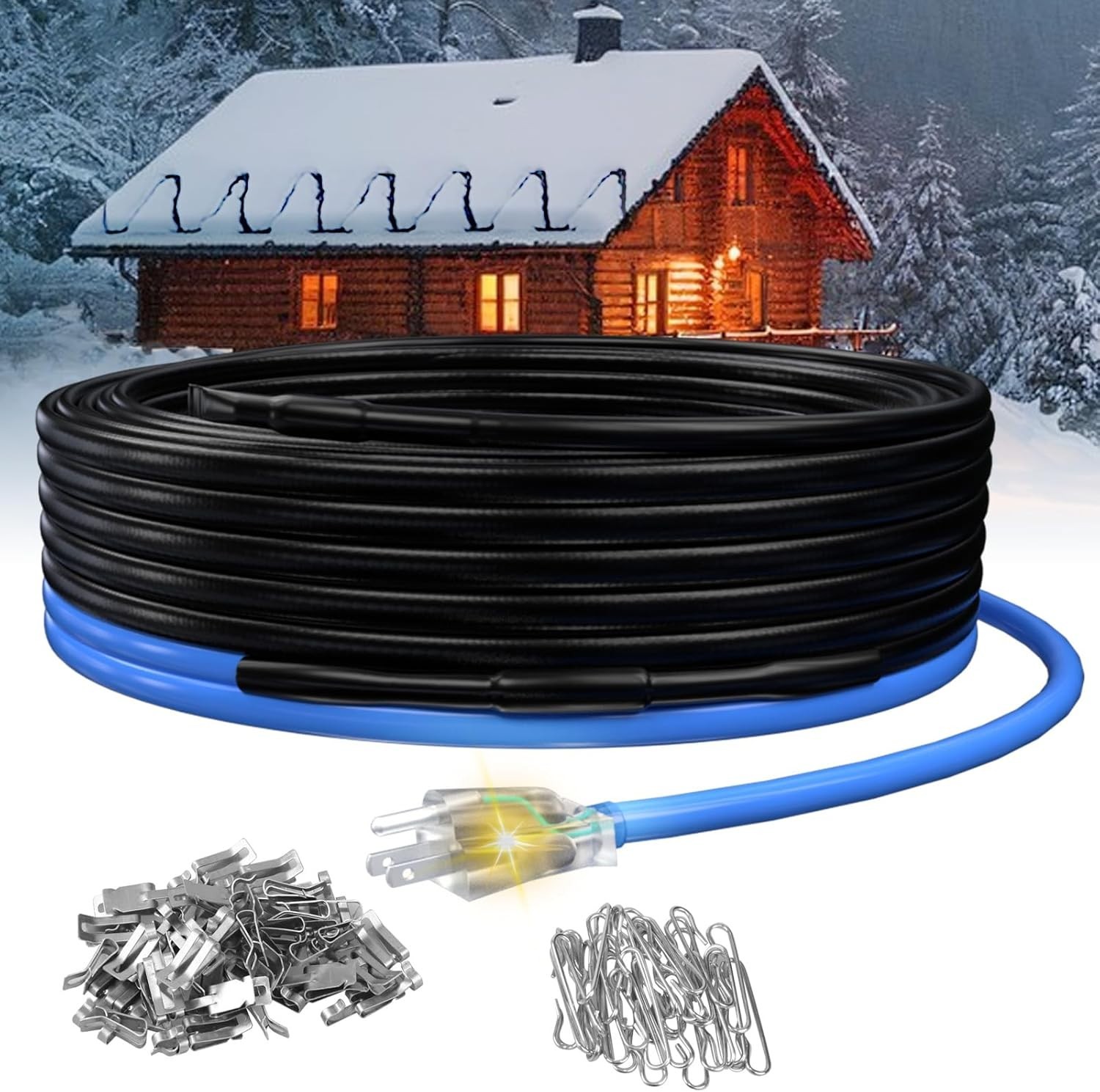 100FT Heat Tape for Water Pipes 40°F Deicing Cable Pipe Heating Cables for Roof