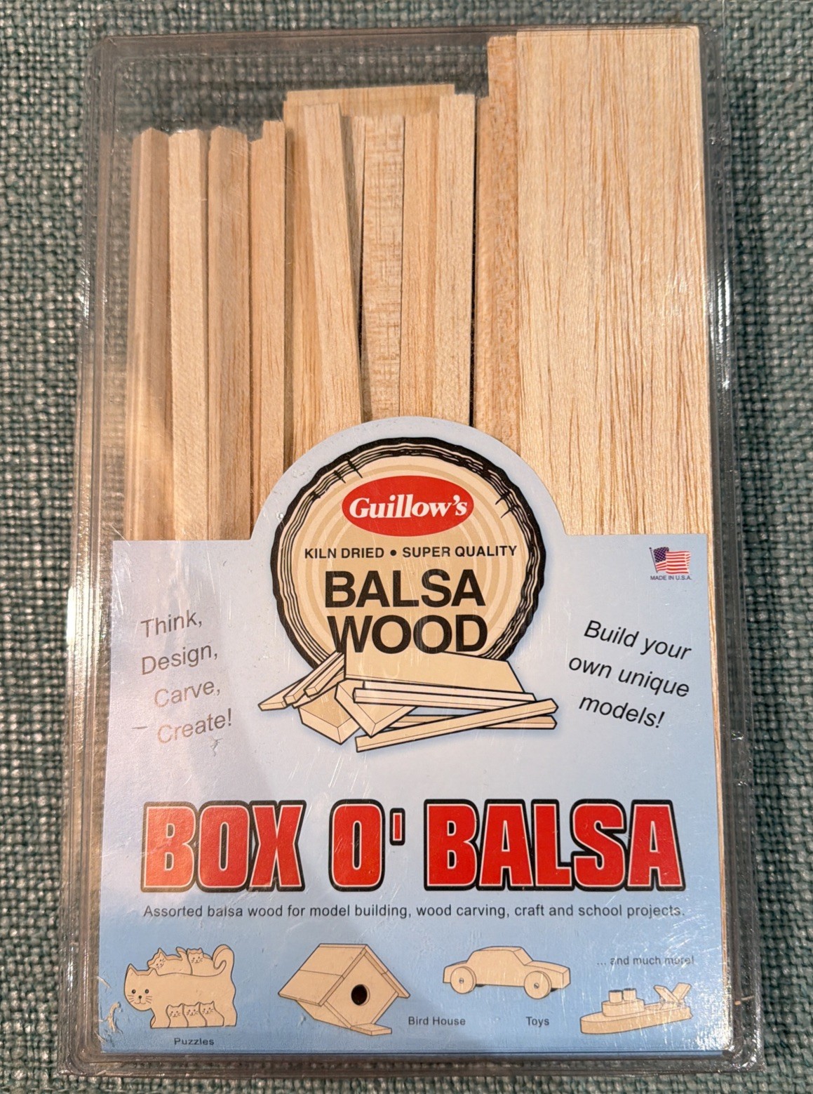 Guillow's Box O' Balsa Wood Model Kit 10" Long Random Sizes USA