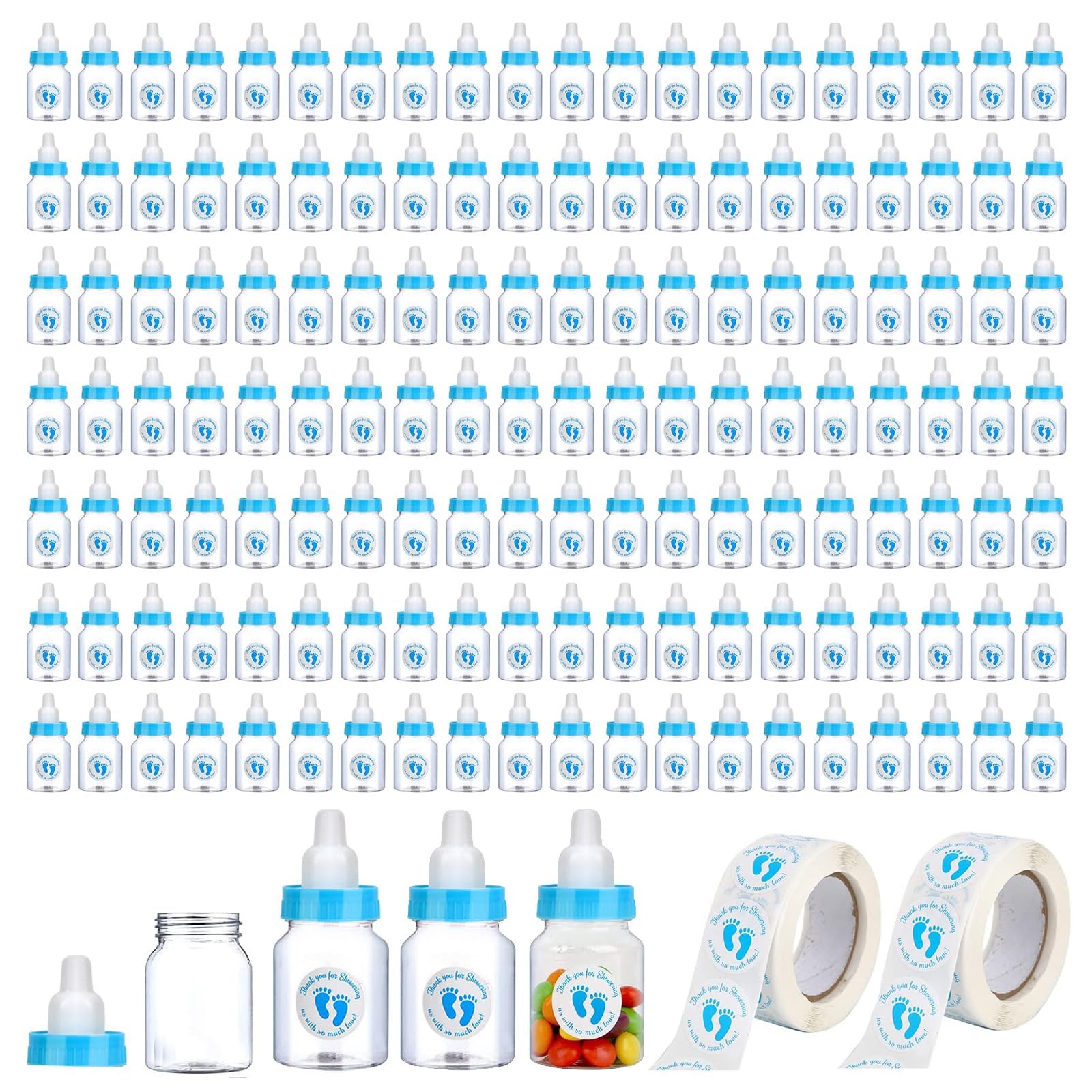 Patscorai 144 Blue Mini Baby Shower Favor Bottles - Plastic, Vented