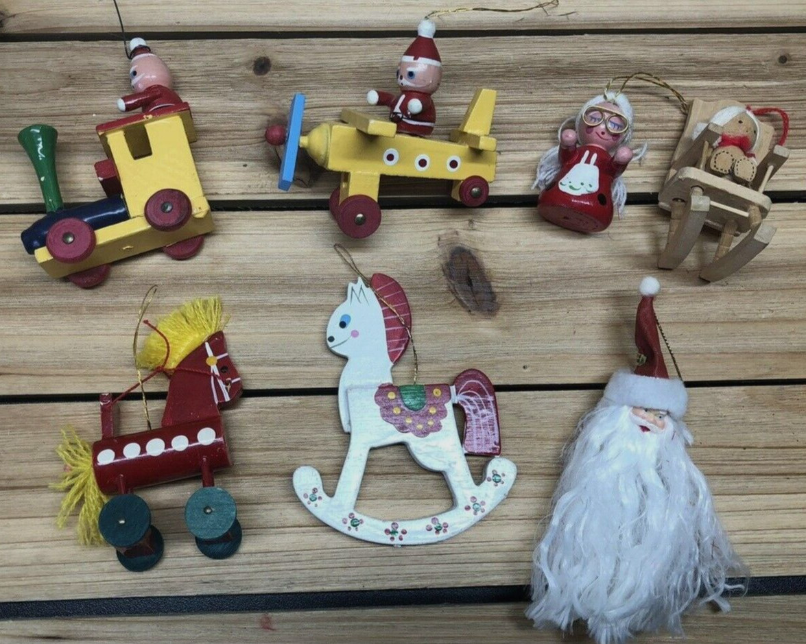 Vintage Wooden Christmas Ornament Lot Made in Taiwan X-mas Decor