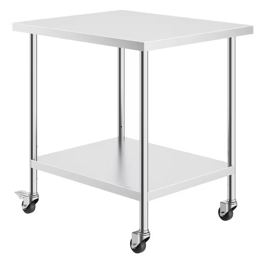 Stainless Steel Work Table 30 X 36 X 38 In. Silver Kitchen Prep Table with 4 Whe