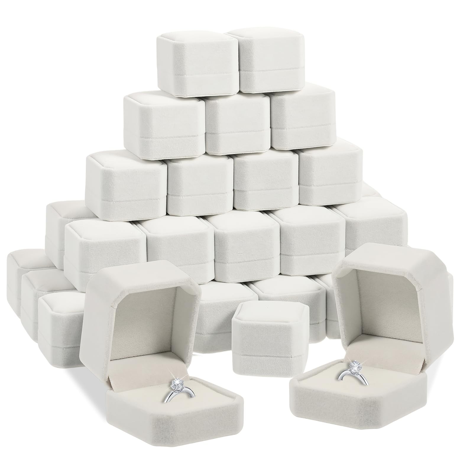 40 Pcs Velvet Ring Boxes Bulk for Jewelry Display, 2.17x1.97x1.57 inch Weddin...