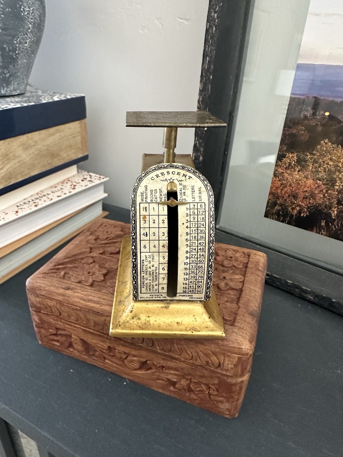 Antique Pelouze Crescent MFG Chicago Scale Weight Letter Book Metal Brass Finnis