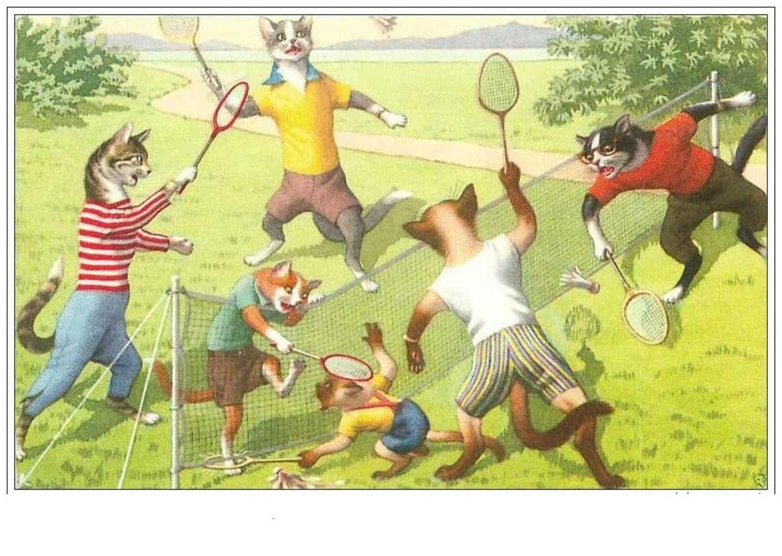 Cats No. 1988 Leisure Scene. Cats Playing Tennis