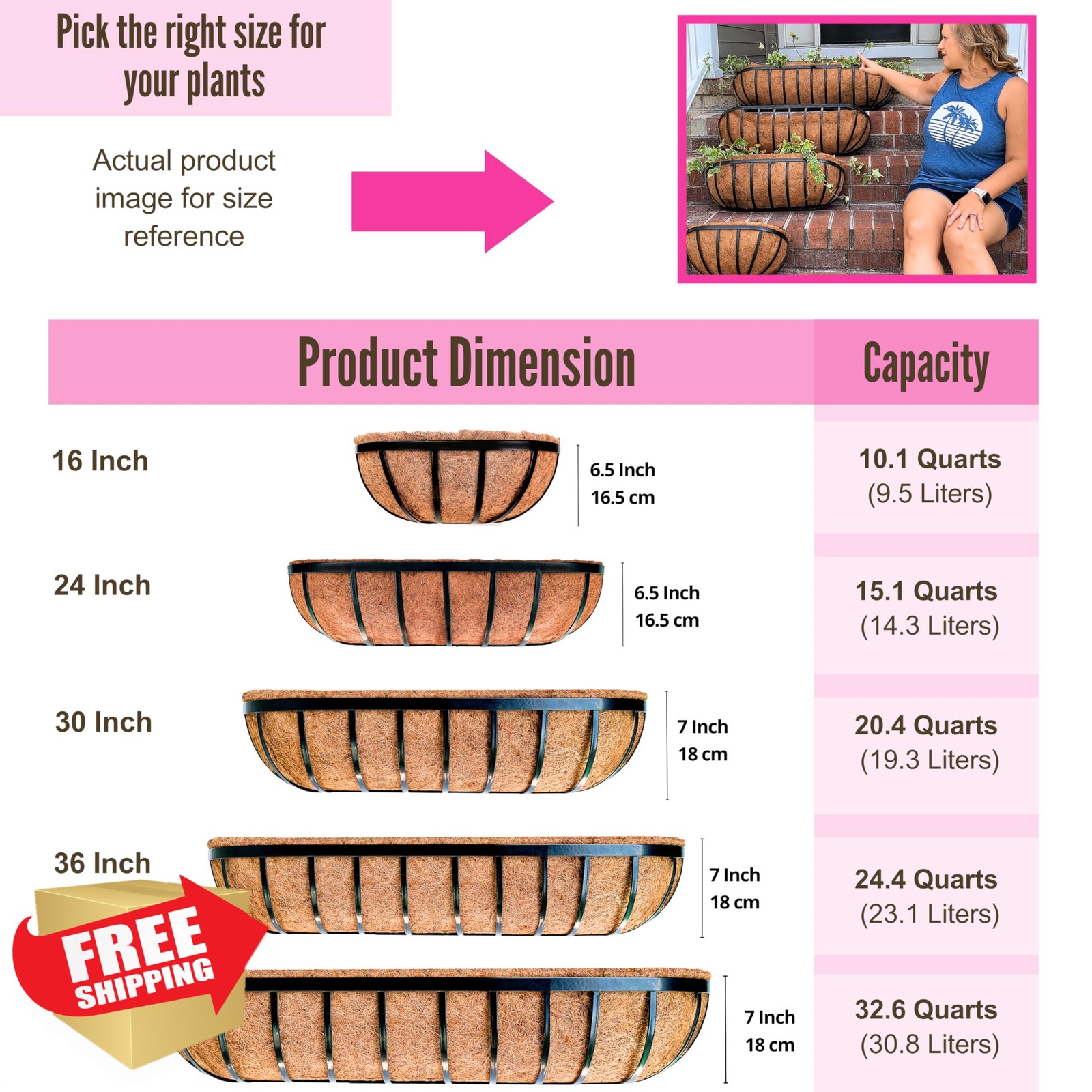 LaLaGreen 4pk 16" Deck Railing Planters Outdoor Flower Box Coco Liner