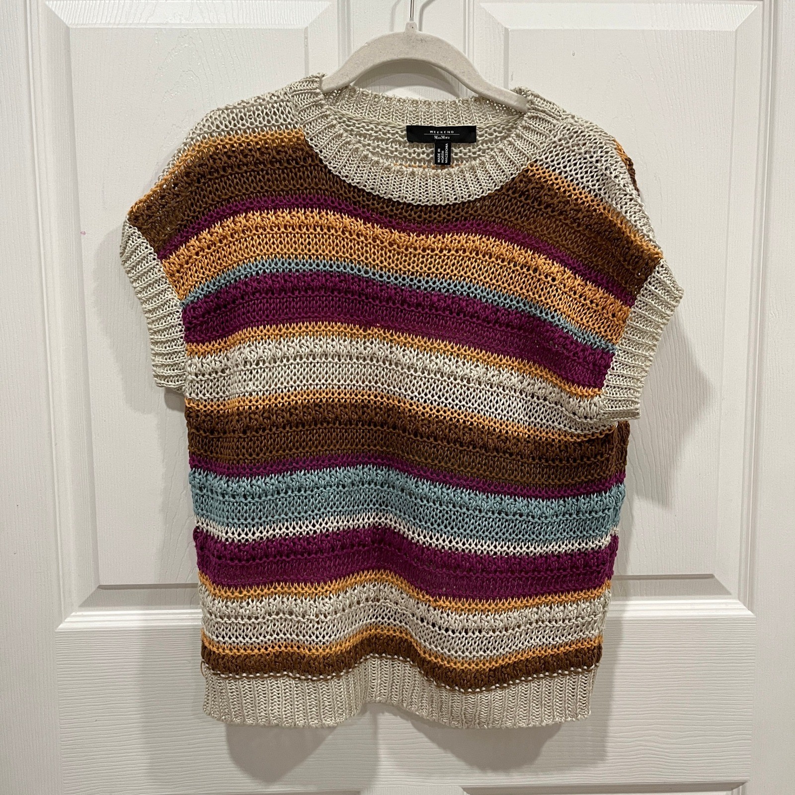 Weekend MaxMara Striped Knit Top Colorful Short Sleeve Knitwear Women's