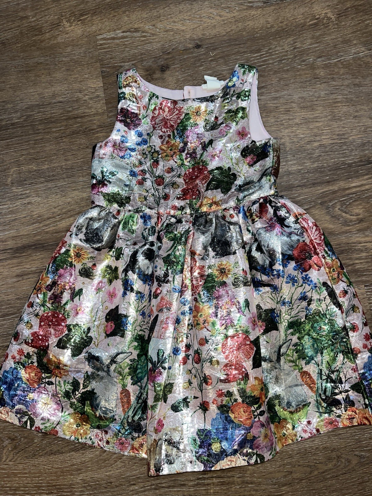 H&M x Nathalie Lété Girls Foil Shimmer Floral Animal Dress Size 6-7