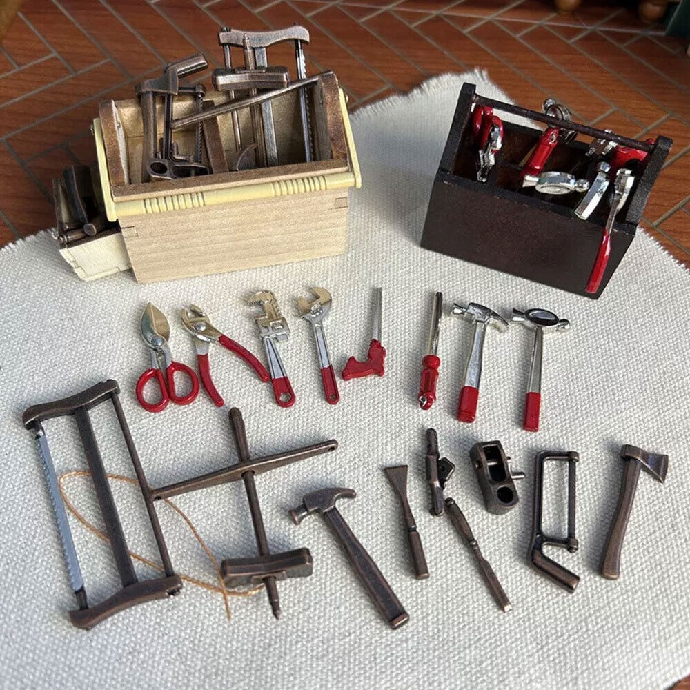 2 Sets Tool Box Work Tools 1:12 Scale Dollhouse Miniatures Workshop Barn Decor