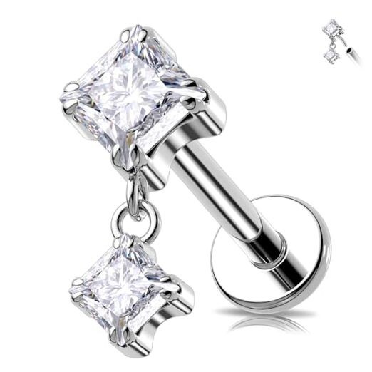  16G Titanium G23 Threadless Dangle Cartilage Earring With Clear 16G6mm Square