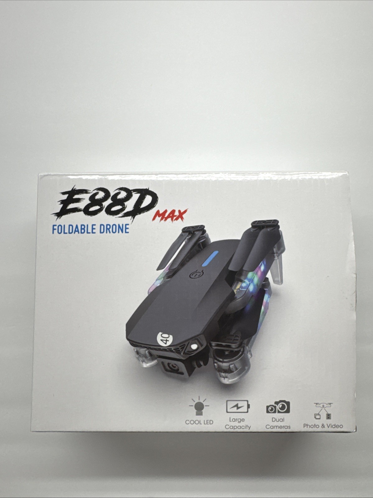 E88D Max Foldable Drone w/LED +2 Battery Dual Cameras Photo & Video Black New