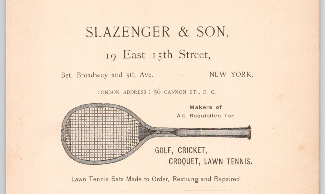 1892 Slazenger & Son Gold Cricket Lawn Tennis Equipment New York Print Ad 4"H