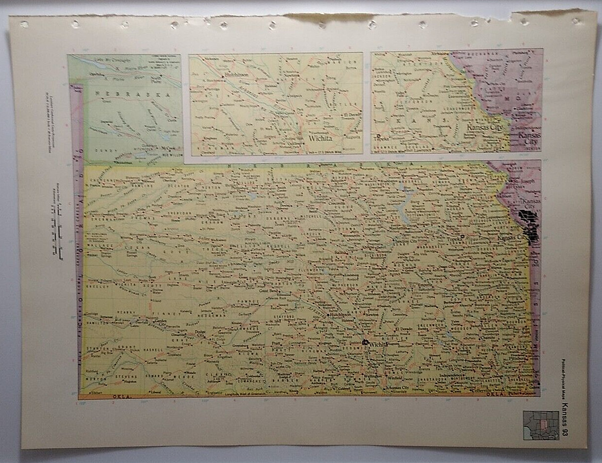Vintage KANSAS Atlas Map Print 1964 Encyclopedia Britannica World Atlas Page