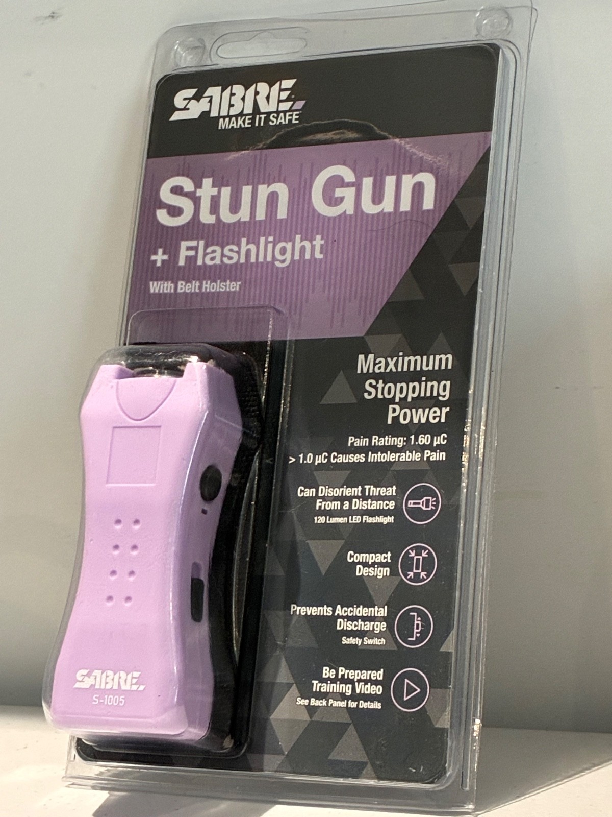 NEW!! Sabre STUN GUN + FLASHLIGHT + HOLSTER Self-Defense PINK S-1005-PINK