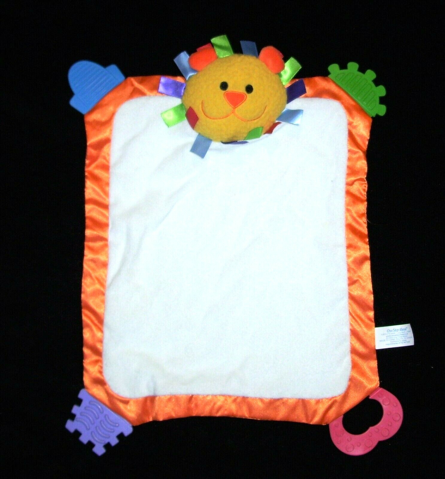 One Step Ahead Lion Satin Trim Tag Baby Blanket Terry Teether Security Lovey 