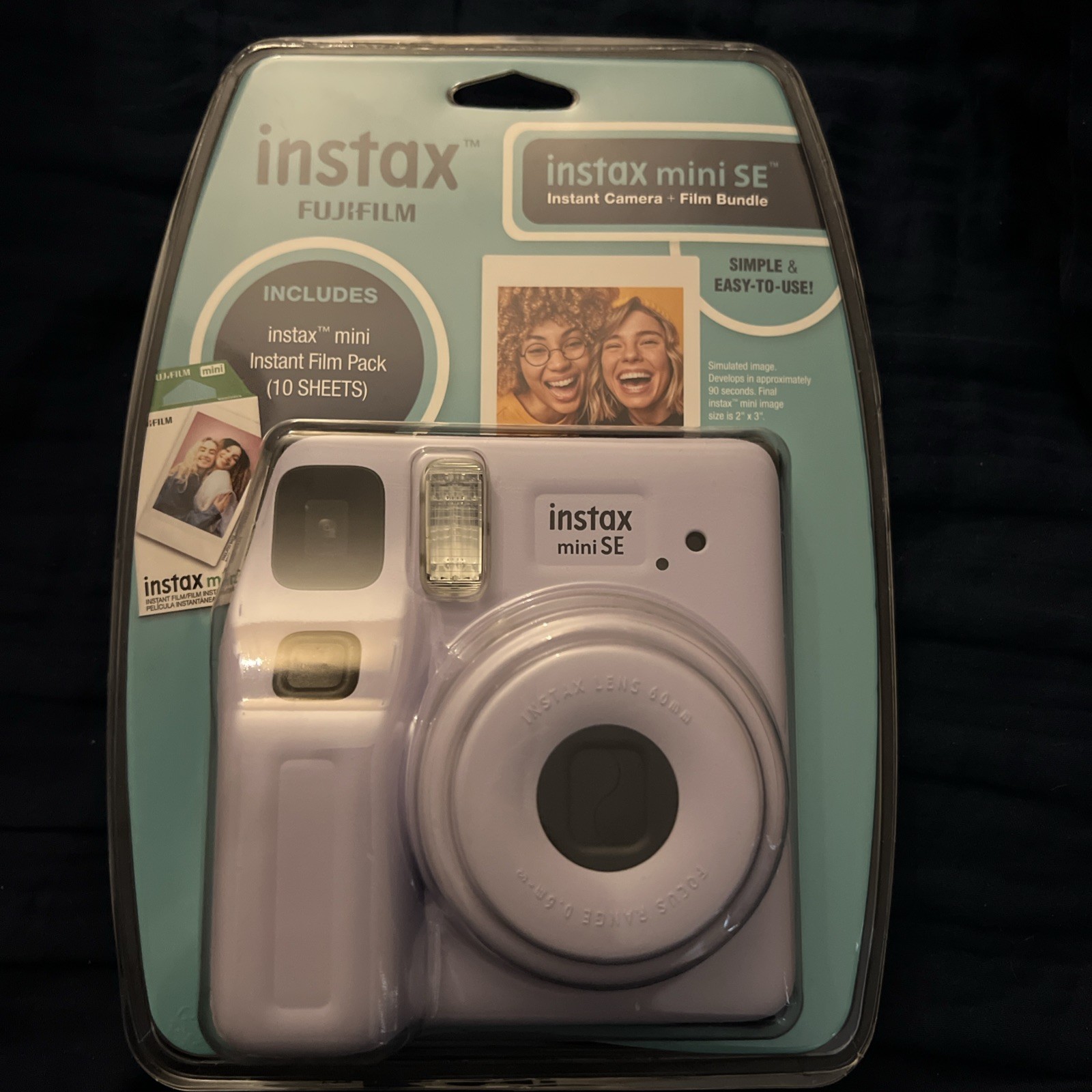 Fujifilm Instax Mini SE Instant Camera Bundle Purple + 10‑Sheet Film NEW