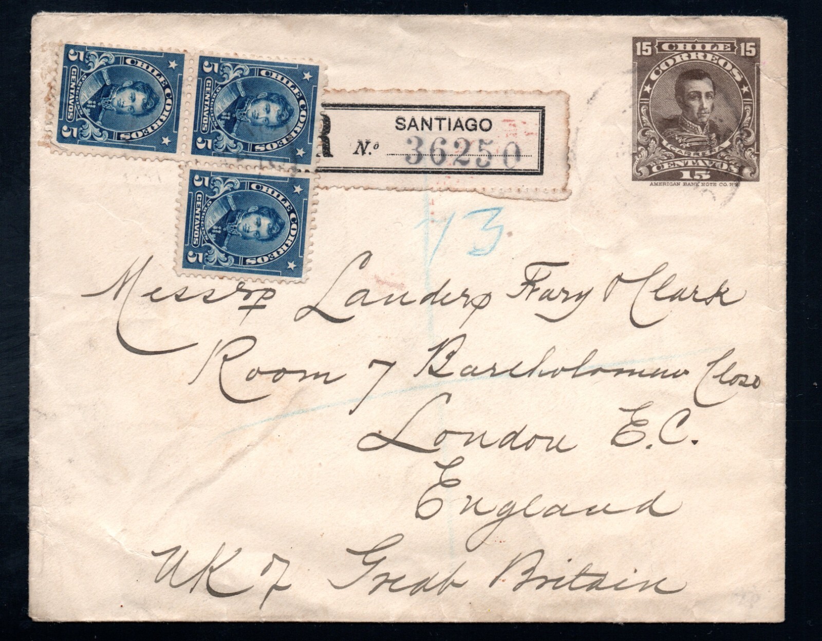 CHILE,  SOBRE, CARRERA  IMPRESO, DESTINO LONDON, ENGLAND   (PH-36)