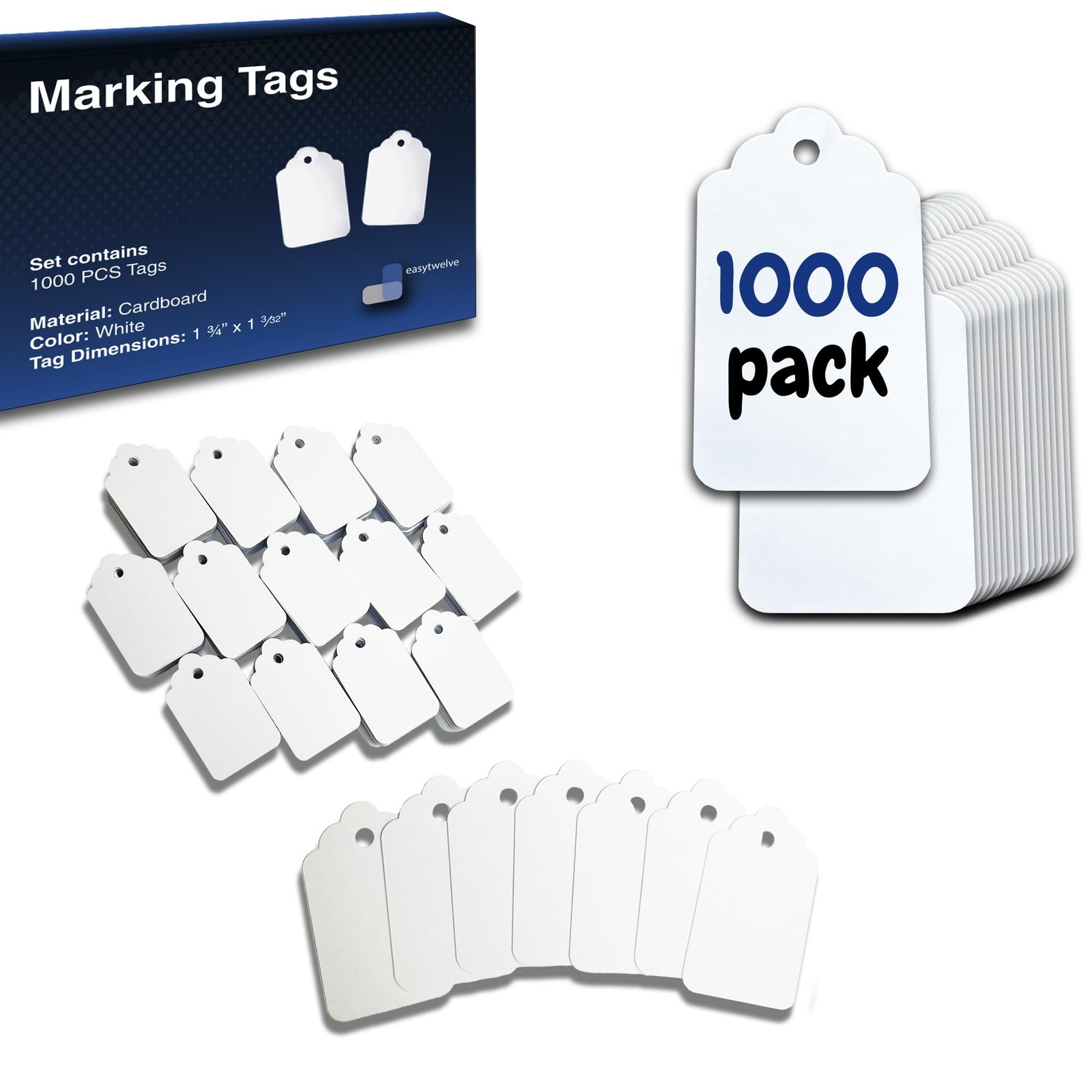 1000 Unstrung Price Tags for Clothes 1.75x1.093 in, Retail Hang Tag Labels