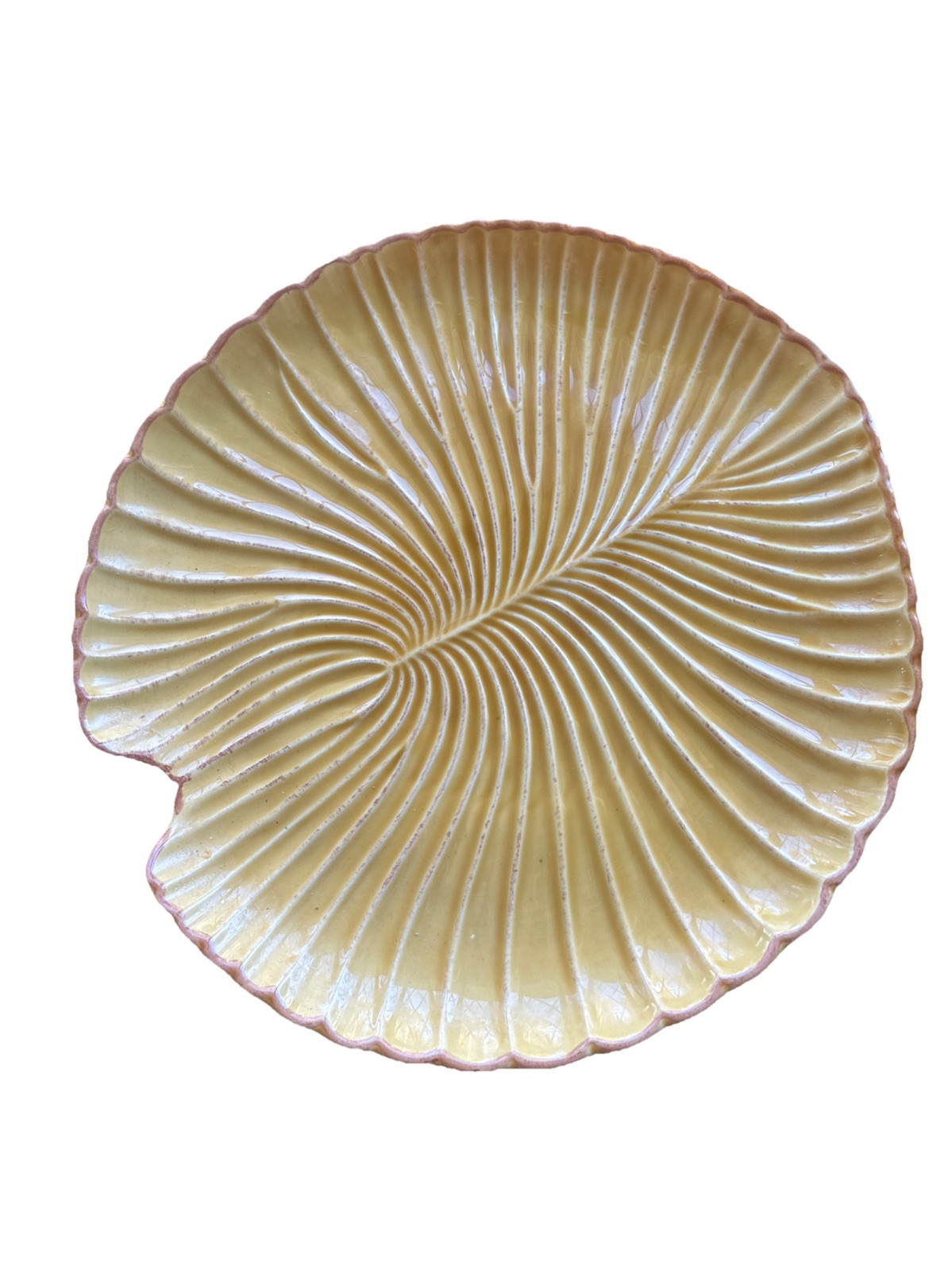 VTG Italian Pottery Yellow Orange Leaf Plate Dish Italy Table Centerpiece 14"