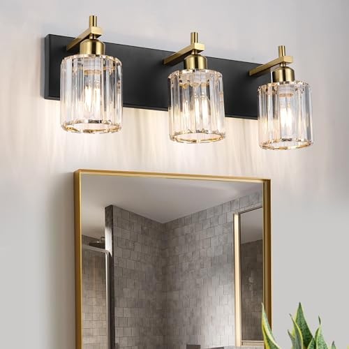 Black and Gold Crystal Bathroom Vanity Lightss Bathroom Light Fixture 3-Light