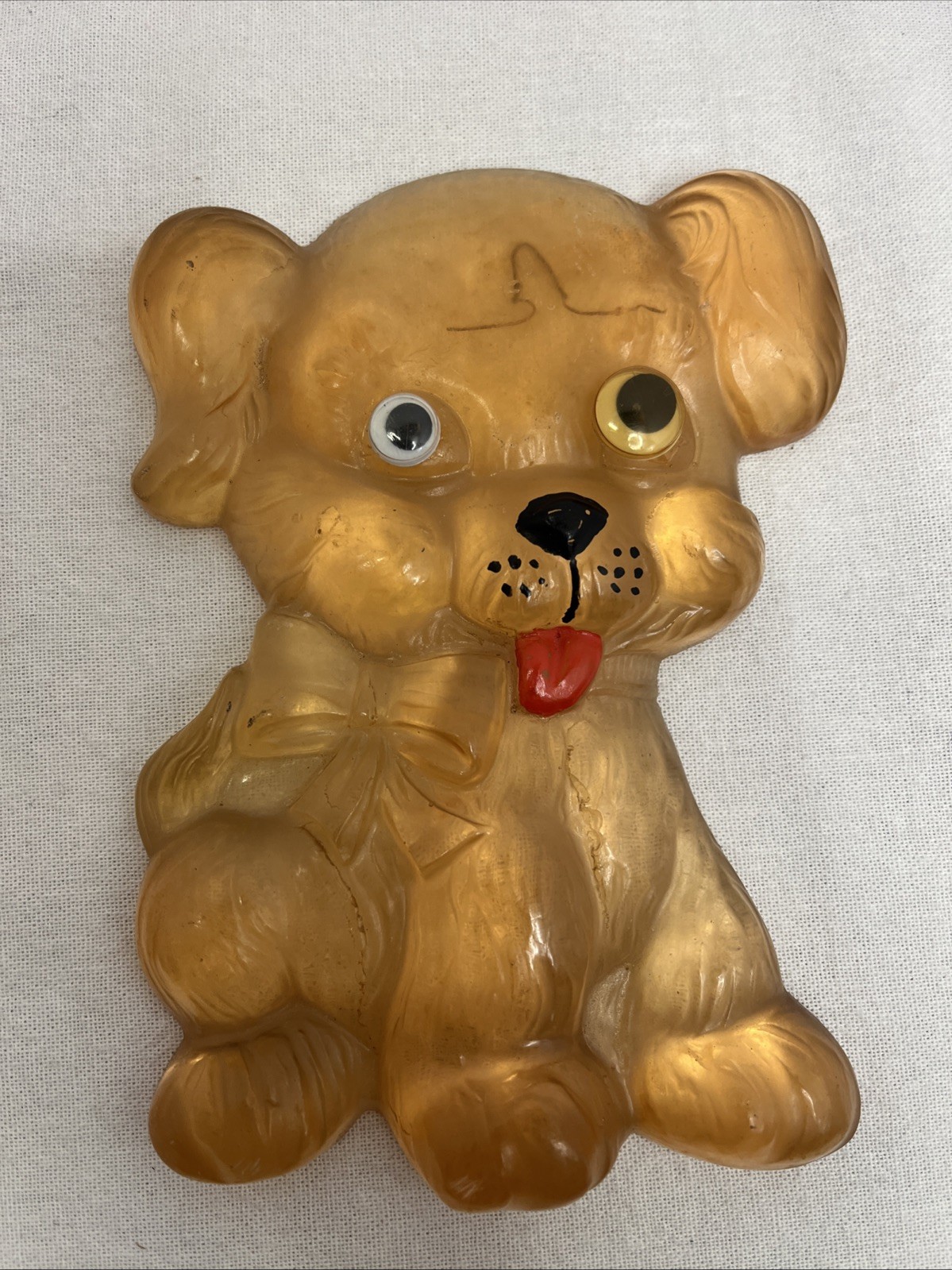 Rare Lucite Yellow Gold Doggie Wall Hanging Dog Bow Puppy
