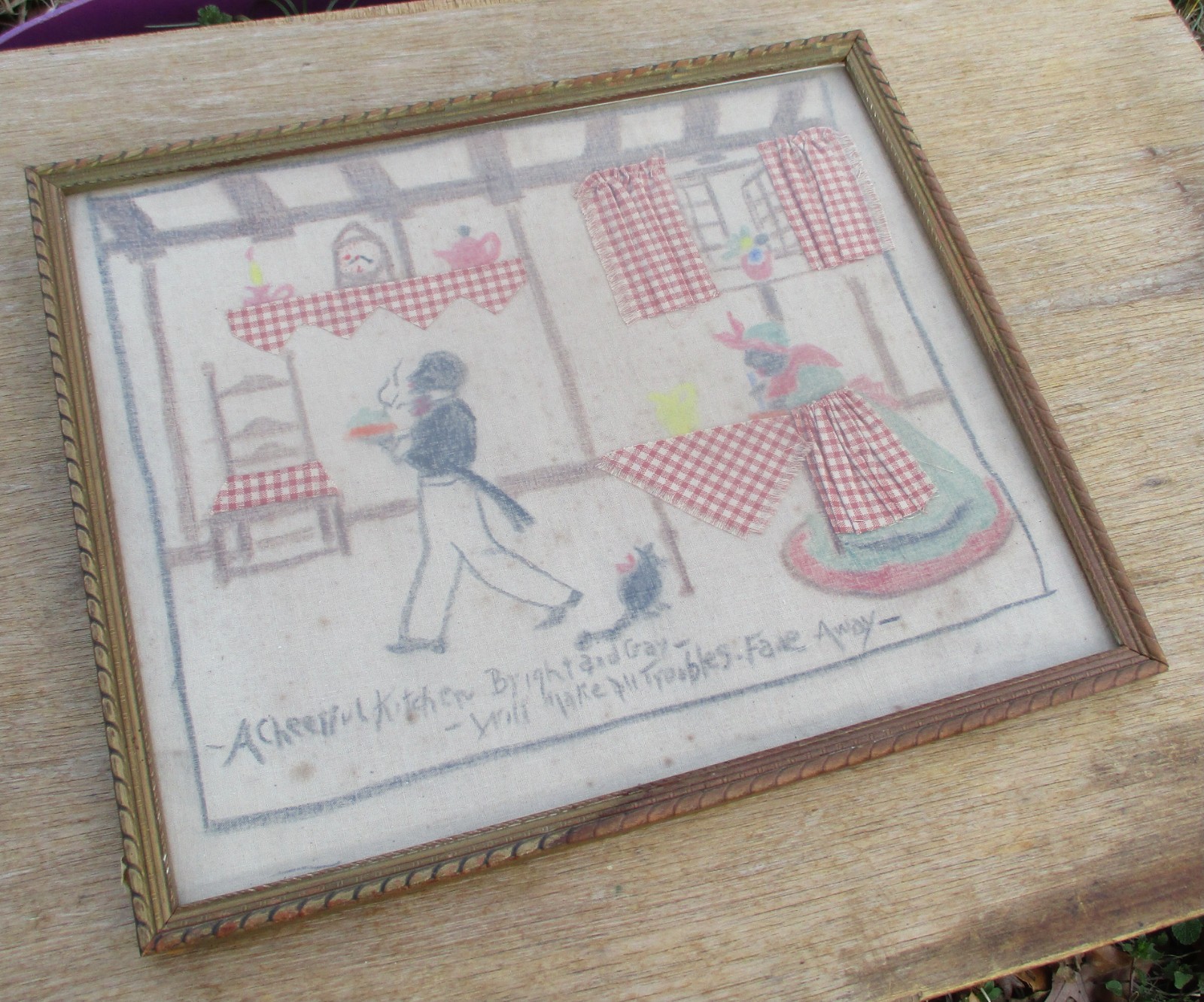 AFRICAN AMERICAN FOLK ART TEXTILE PICTURE DRAWING - BLACK AMERICANA