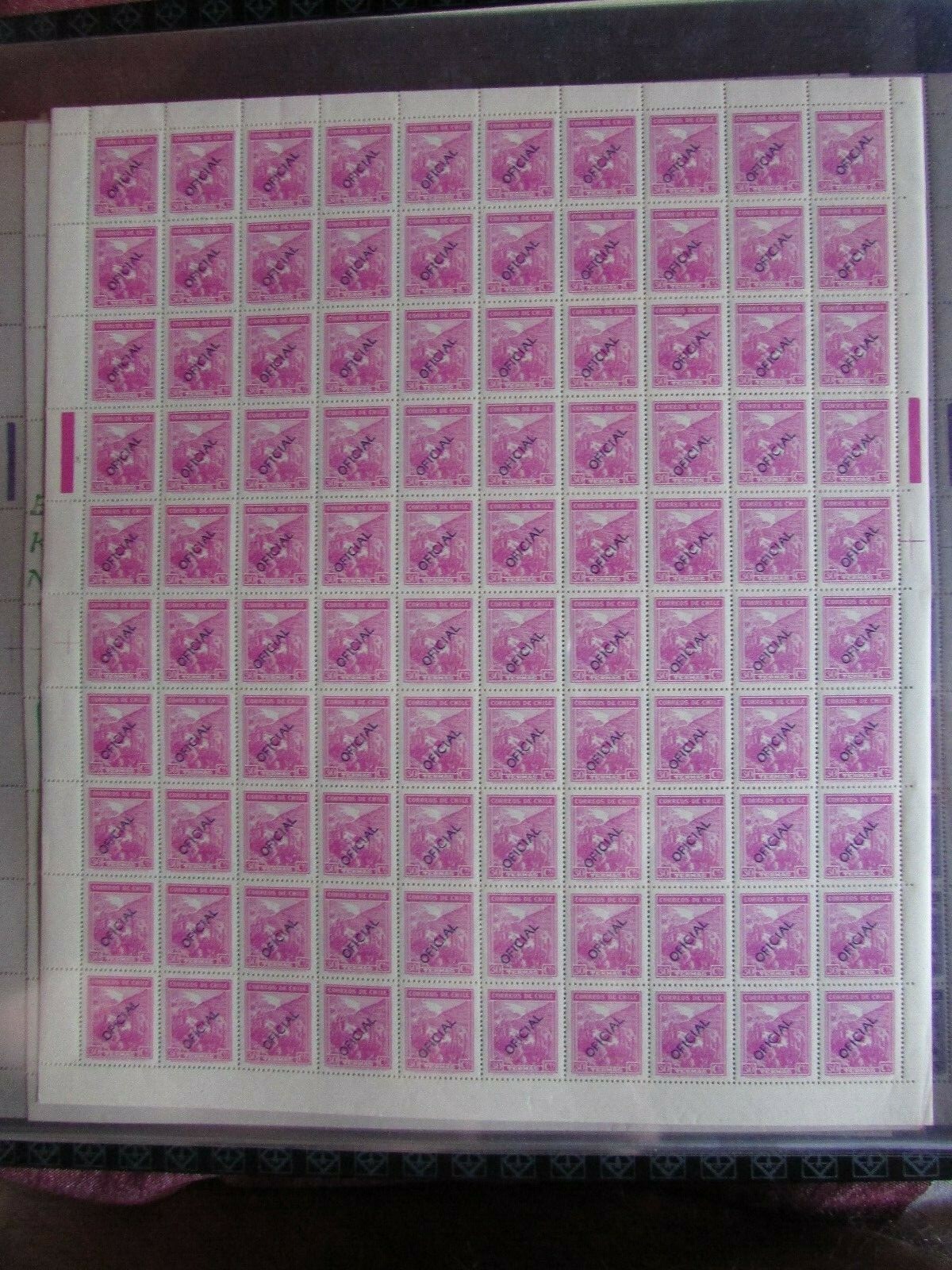 CHILE 1941-54 Full sheet Views & Sights 30c OVERPRINT OFICIAL X-RARE MNH