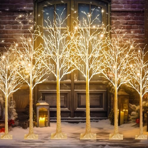 Pcs Lighted Birch Tree 8 Modes Christmas Artificial LED Warm 4ft 5ft 6ft 6