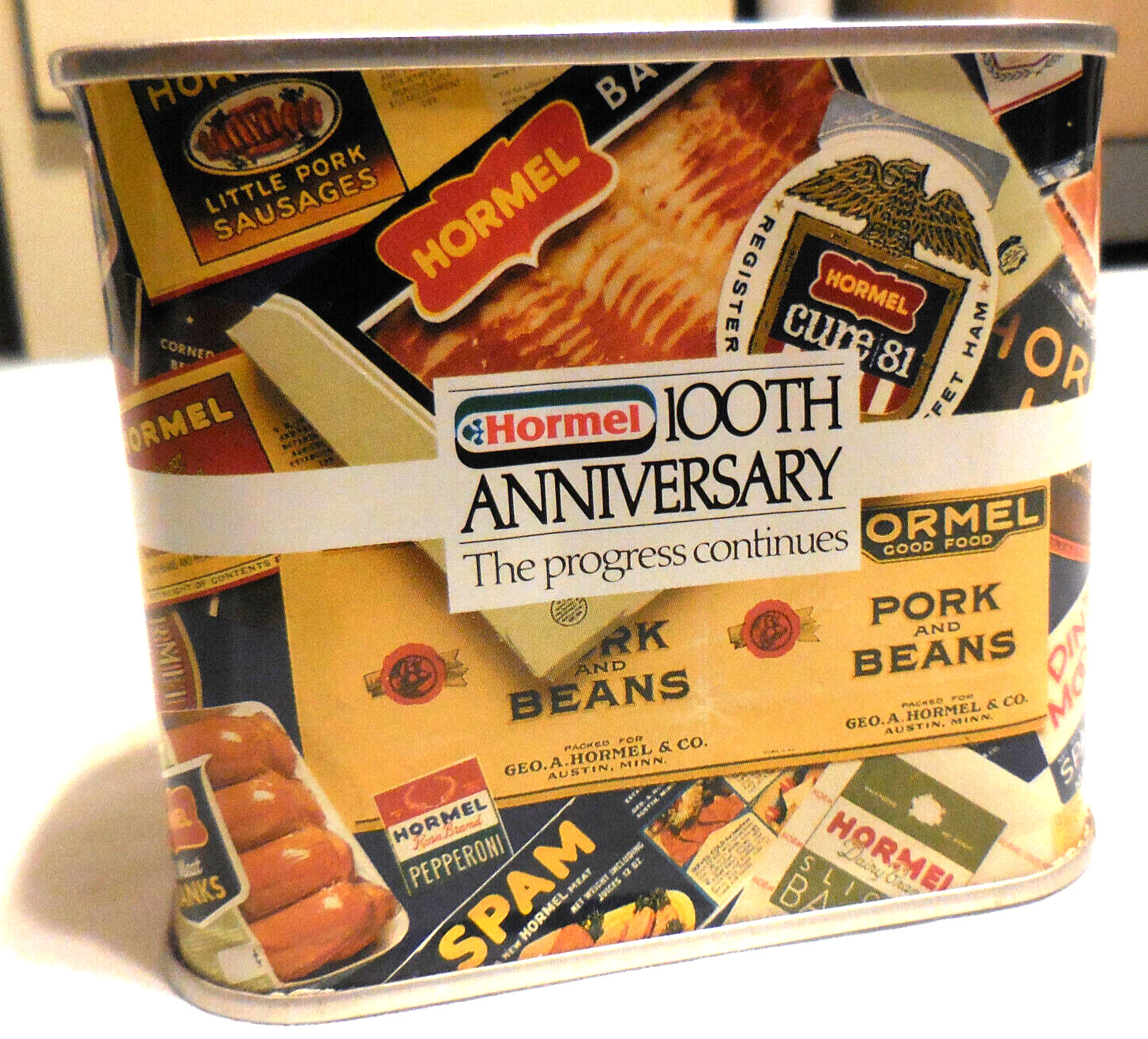 1991 Hormel 100th Anniversary The Progress Continues Tin Can Bank VTG food