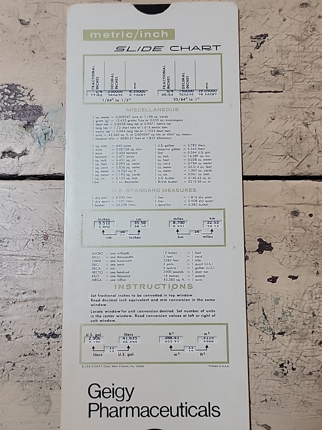 Geigy Pharmaceutical Cardboard Vintage Slide Chart Excellent Condition