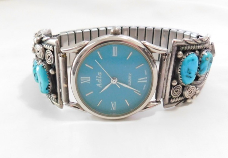 Signed Native American Sterling Silver Turquoise Watch Cuff Band WB238