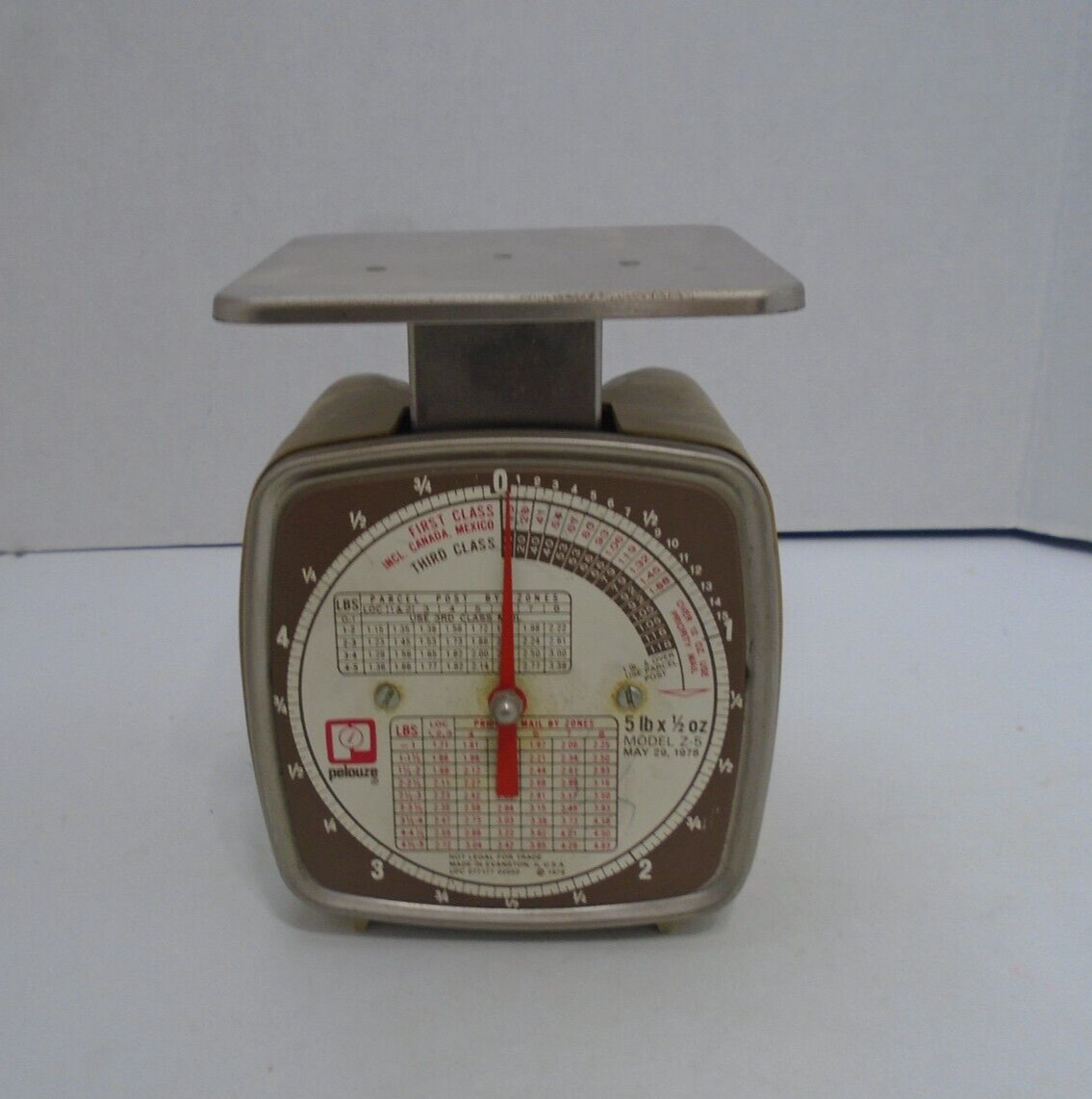 Vintage Pelouze Scale Model Z5 5 lb x 1/2 oz May 29 1978 Postal Scale Made USA