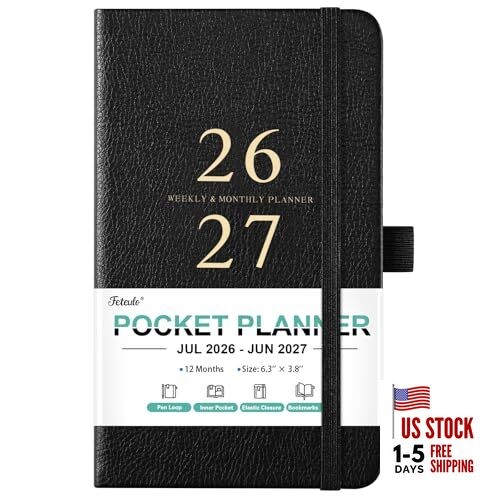2026-2027 Pocket Planner/Calendar - Jul 2026 - Jun 2027, Academic Planner Black