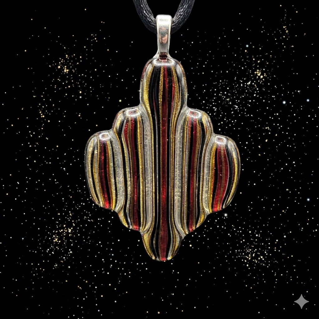 Murano Style Glass Blown Abstract Design Pendant On Nylon Rope Necklace