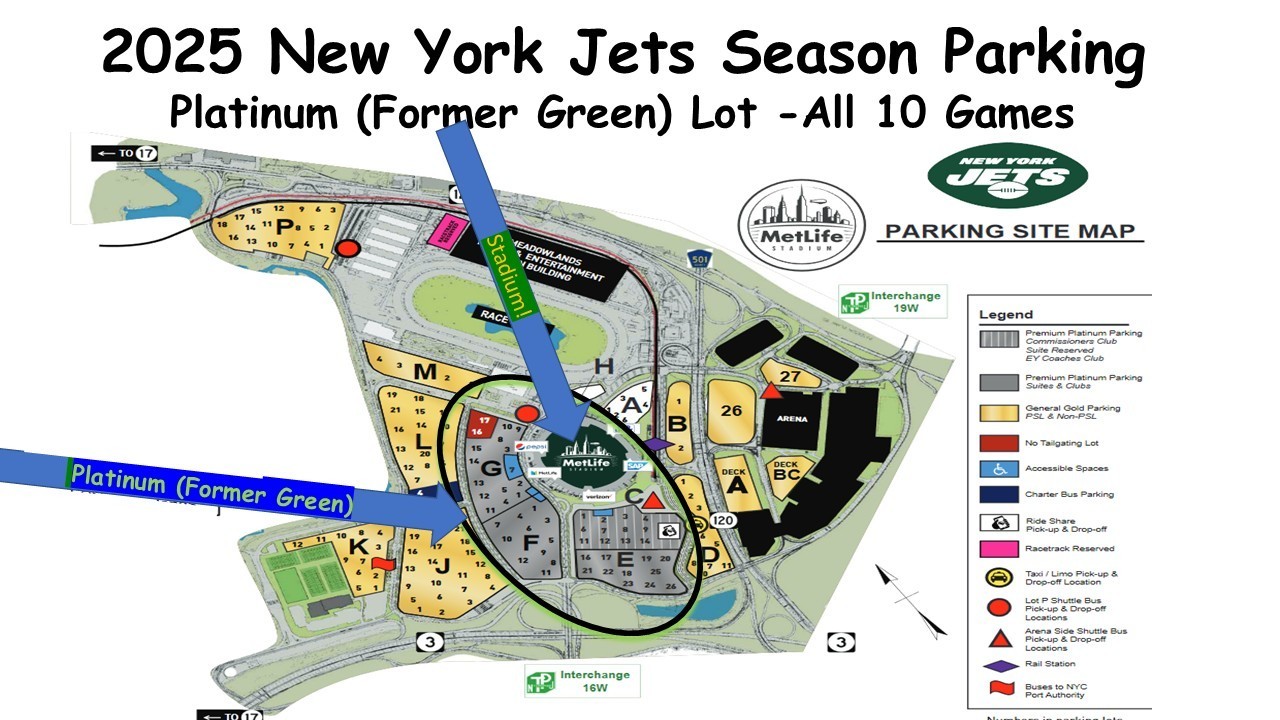 2025 New York Jets PLATINUM Full Season Parking Pass -  All 10 Games at MetLife