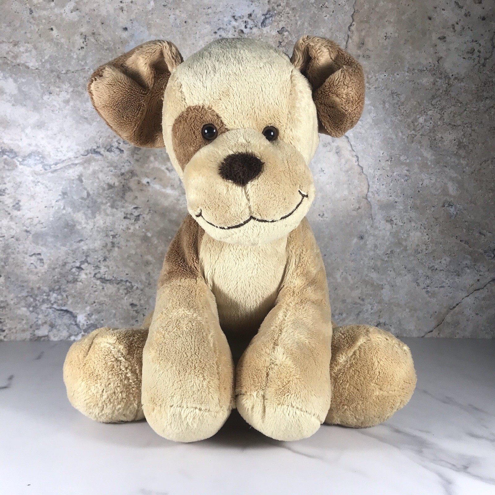 BUILD A BEAR WORKSHOP TAN BROWN SPOTTED SITTING PUPPY DOG PLUSH STUFFED ANIMAL