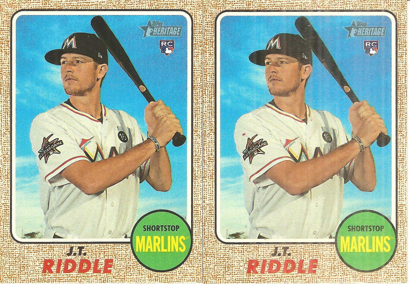 2 CARD 2017 TOPPS HERITAGE J.T. RIDDLE BASEBALL CARD LOT