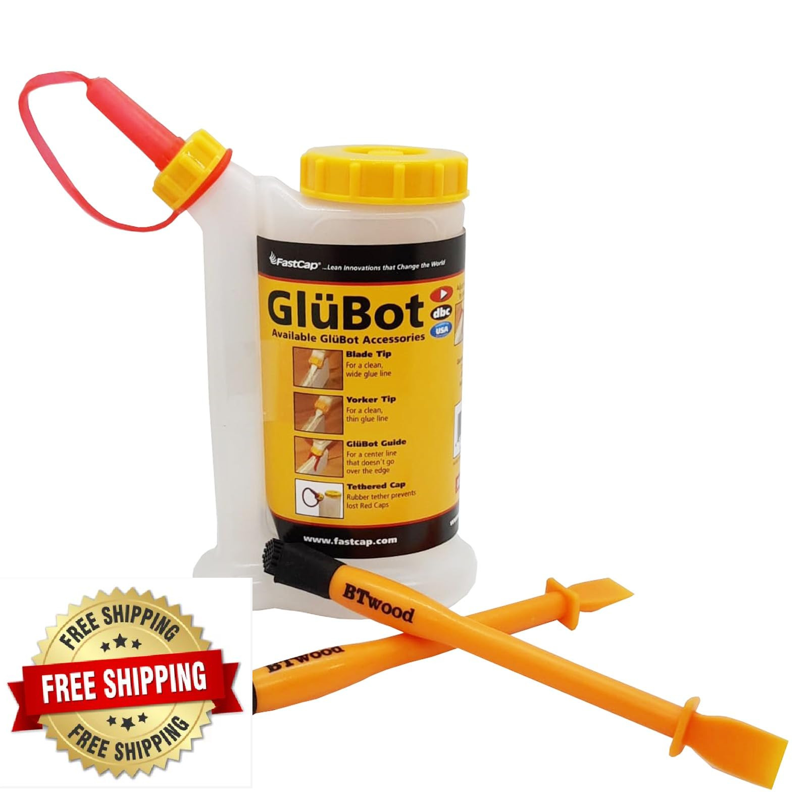 FastCap GluBot 16oz Glue Bottle w/ 1" & 1/2" Silicone Brush Set Bundle