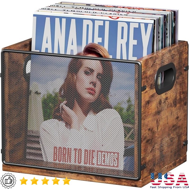 Vinyl Record Storage Crate Holds Up to 60 LPs Multipurpose Desktop Organizer New