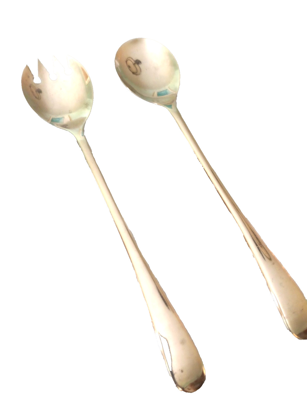 Vintage Silver Plated Salad Servers Fork Spoon  Set Elegant Tableware 9 1/2 in L