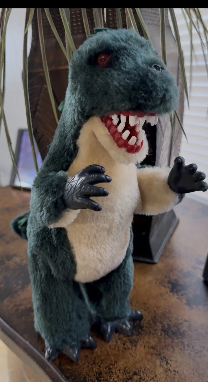 Vintage Jamina 1987 Rex plush electronic red eye dinosaur godzilla turns on only